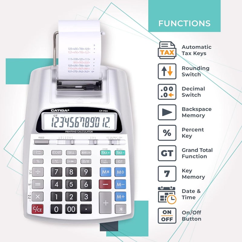 CATIGA New & Upgraded 2025 Printing Calculator Adding Machine 10 Key, Desktop Home Office Calculator with Paper Roll Print Out, Accounting Business Finance - Image 4